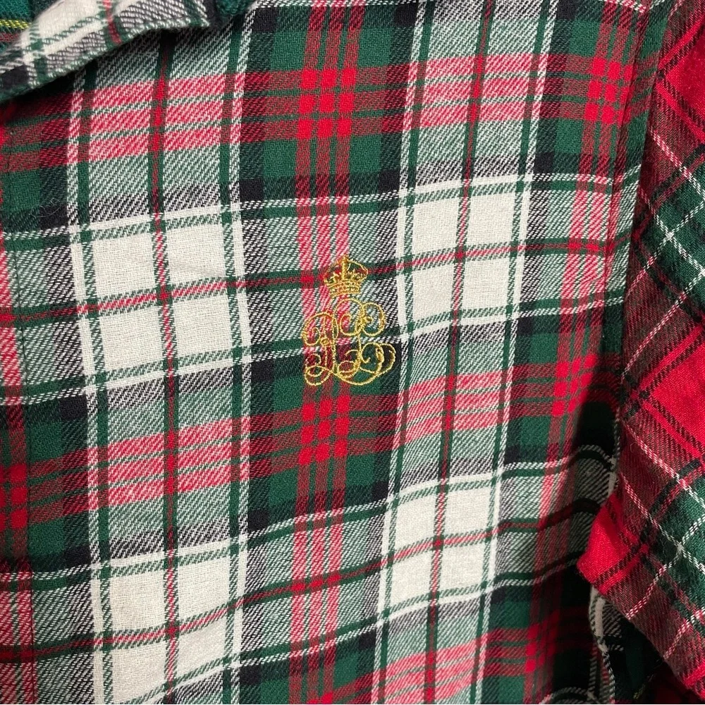 Ralph Lauren LRL Flannel Sleep Shirt Womens Medium Button Up Long Sleeve Plaid